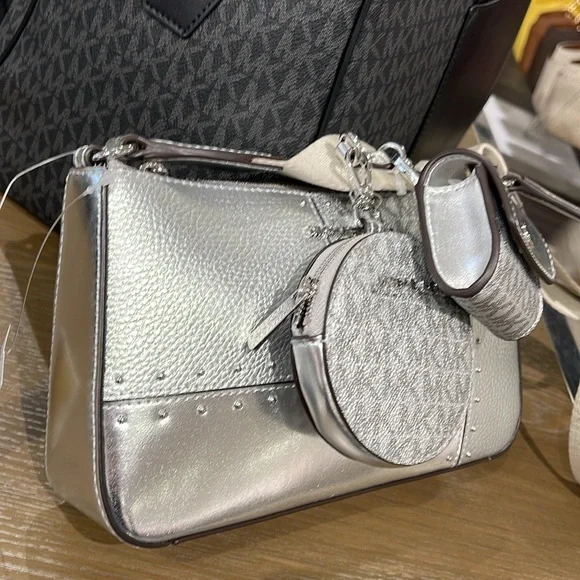 Michael Kors Jet Set Travel Small Metallic Patchwork Signature Logo Crossbody - Picture 10 of 16